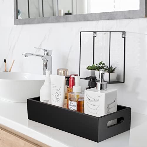 ALELION Black Bathroom Basket - Wooden Toilet Tank Paper Basket with Handle for Organizing - Back of Toilet Storage Organizer for Bathroom Tank Topper Counter - Black Bathroom Decor Box - Image 5
