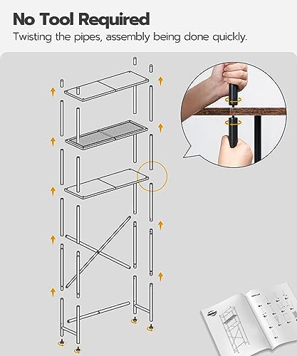 HOOBRO Over the Toilet Storage, 3-Tier Over Toilet Bathroom Organizer, Freestanding Above Toilet Shelf with Adjustable Feet, Space Saving, Easy Assembly, Rustic Brown and Black BF63TS01 - Image 5