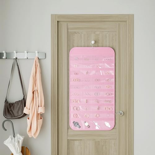 Hanging Jewelry Organizer 80-Pocket Double-Sided Storage, 2-Pack, Pink - Image 6