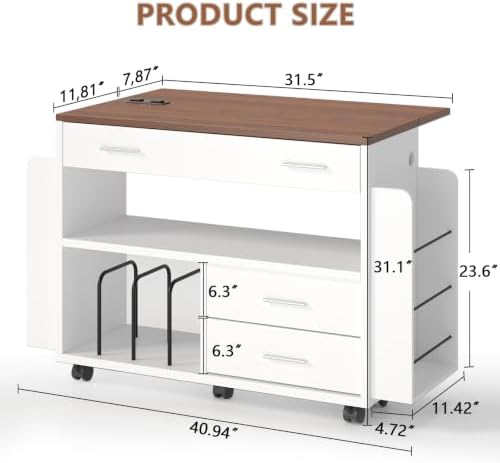 Gift Wrapping Station Cart with Foldable Drop Leaf, Crafting Storage Table - Image 2