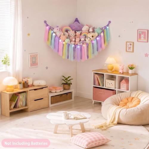 FIOBEE Stuffed Animals Net LED Light Toy Hammock for Kids Bedroom Storage - Image 2