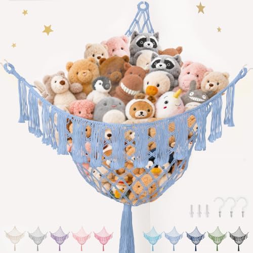 Lare Stuffed Animal Storage Hammock Corner Net - 45" W x 45" H (Light blue) by PrimZootyDesign
