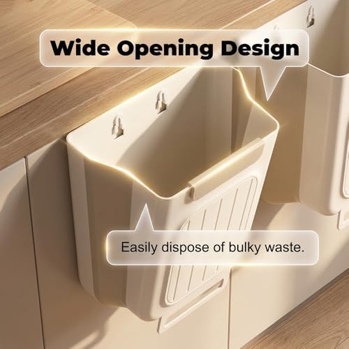 2026 New Foldable Hanging Trash Can, 6L/11L Hanging Bin for Kitchen Cabinet Doors, for Kitchens, Bathrooms, RVs, Cars & Camping (Cream White, 11 Liters) - Image 3