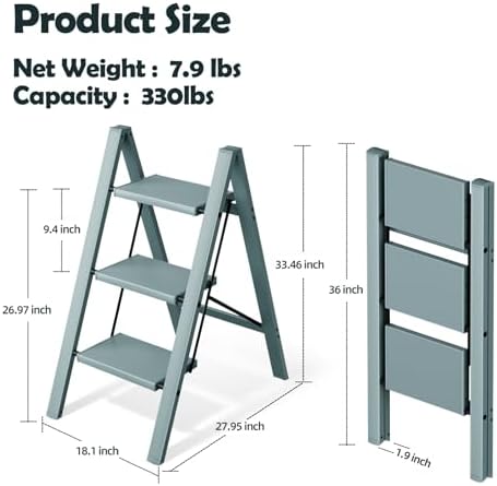 Taranta 3 Step Stool Foldable,Aluminum Step Ladder-Serene Blue - Image 6