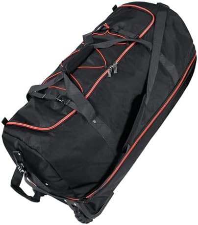 110L Expandable to 140L 32” Foldable Oxford Soft-Sided Rolling Duffle Bag with 2 Heavy-Duty Wheels,2 Large Compartments,Adjustable Shoulder Strap and Attached Organizer Pouch,Black Red by Unknown