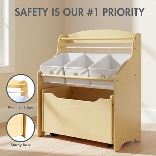 Humble Crew 3 in 1 Kids Bookshelf, Toy Organizer and Rolling Toy Box, Wood - Image 5