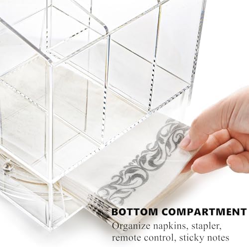 Cididu Acrylic Utensil Holder 360 Rotating, 2 Tier Silverware Organizer with Napkin Storage, Space Saving Countertop Caddy for Kitchen Table, Party, Holds Forks, Spoons, Knives, Napkins, 6.7''x7.8'' - Image 4