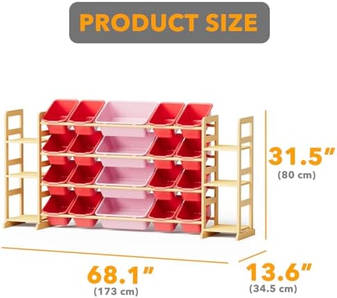 SpaceAid Toy Storage Organizer with 6 Shelves and 20 Bins, Toy Organizers Storage Bookshelf, Kids Bin Shelf Toys Box Bookcase for Bedroom Playroom Organization Room Decor, Red and Pink - Image 2