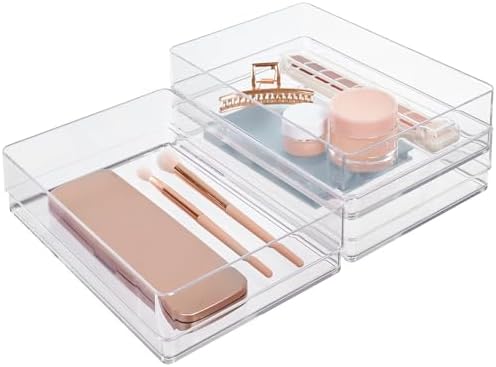 STORi SimpleSort 3-Piece Stackable Clear Drawer Organizer Set | 9" x 6" x 2" Rectangle Trays | Wide Makeup Vanity Storage Bins and Office Desk Drawer Dividers | Made in USA by STORi