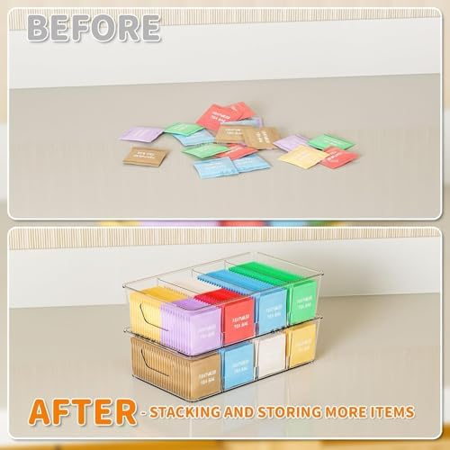 Stackable 4 Pack Snack Organizer for Pantry Shelf,Clear Pantry Organizers and Storage Bins for Fridge,Office,Cupboard,Plastic Pantry Snack Organizer For Breast Milk,Tea Bag,Food Storage Containers - Image 4