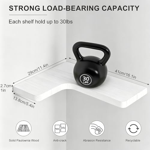 Floating Corner Shelves, Wall Shelf Set of 4, Shelves for Wall Storage, Solid Wood Shelves for Storage, Wall Mount Wooden Display Shelf for Bathroom Bedroom Kitchen Garage (White 4 Pcs) - Image 2