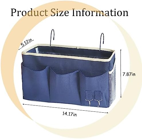 Bedside Caddy, Bedside Hanging Storage Organizer forBunk and Hospital Beds,College Dorm Bed，Can be Placed Glasses Books Mobile Phones(Navy Blue 1) - Image 3