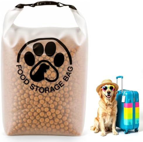 Pet Food Storage Bag for Travel - Transparent Leak-Proof Dog Food Container with Roll-Top Closure, Keeps Kibble Fresh for Camping Trip, Dog Boarding, Weekend Getaways (14 Cups) by Aosnare