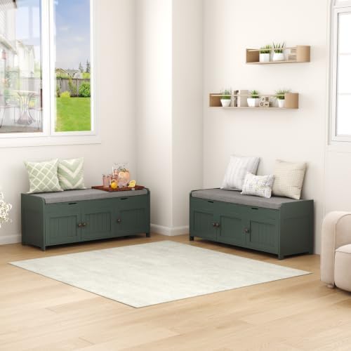 HOMEFORT 41.3" Shoe Bench with Lift Top Storage, Entryway Bench with Cushioned Seat, Wooden End of Bed Bench, Shoe Cabinet Bench with Hidden Storage Space, for Bedroom, Hallway,Green - Image 2
