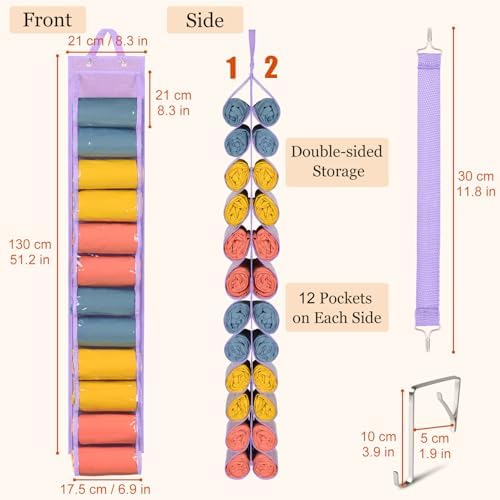Lirex Hanging Yoga Legging Storage Organizer with 24 Pockets, Foldable Oxford Cloth Hanging Closet Organizer Shirts Jeans Storage Hanger Socks Holder for Family Closet Bedroom, Purple - Image 2
