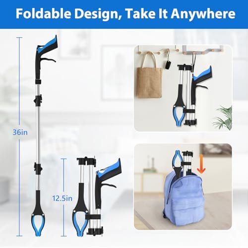 Grabber Reacher Tool 36 Inch, Foldable Grabber with Anti-Slip 360° Rotating Jaw, Magnetic Tip for Seniors, Heavy Duty Reacher Grabber Pickup Tool for Elderly After Surgery Recovery - Image 4