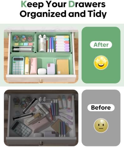 10 Pack Large Size Plastic Drawer Organizers Set, 3 Sizes Desk Drawer Organizer Trays, Storage Bins for Vanity, Makeup, Bathroom, Kitchen Utensils and Office (Green) - Image 4