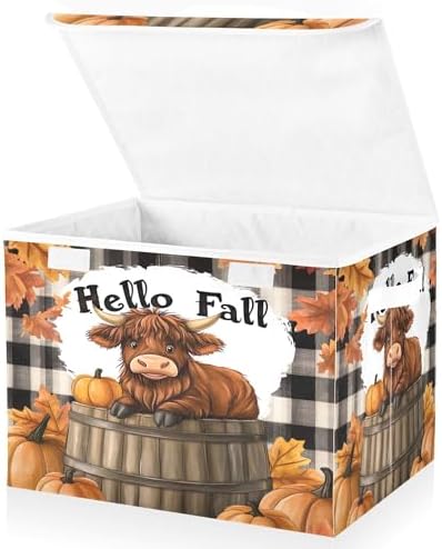 Highland Cows Storage Bins with Lids and Carrying Handle,Foldable Storage Boxes Organizer Containers Baskets Cube with Cover for Home Bedroom Closet Office - Image 2