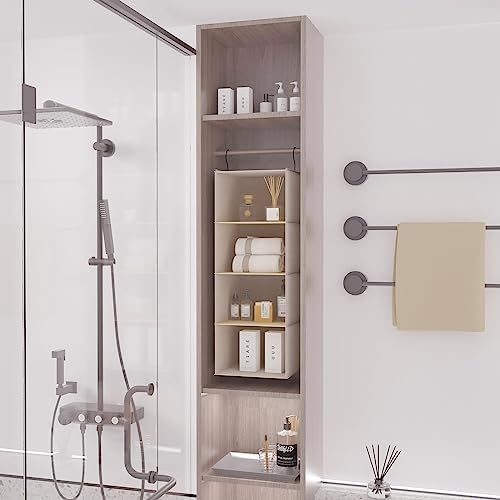 Hanging Closet Organizer 4-Tier, Oxford Wardrobe Storage, Beige Houndstooth - Image 4