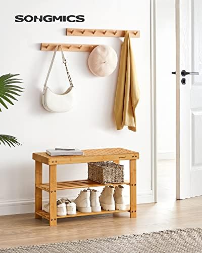 SONGMICS Shoe Rack Bench, 3-Tier Bamboo Shoe Storage Organizer, Entryway Bench, Holds Up to 286 lb, 11.3 x 27.6 x 17.8 Inches, for Entryway Bathroom Bedroom, Natural ULBS04N - Image 2