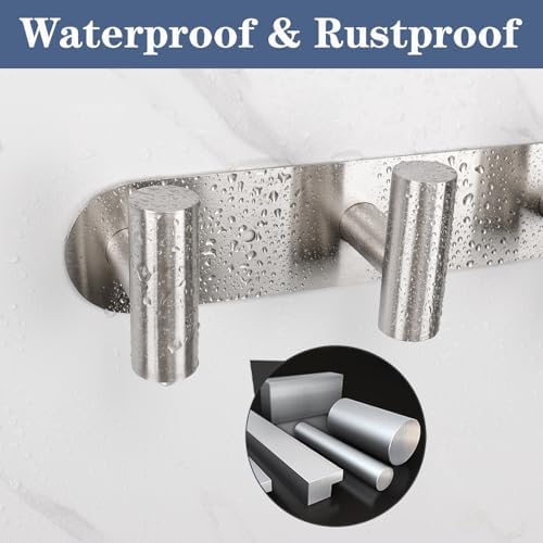 Coat Hook Rack, Wall Mounted Coat Rack with 6 Hooks, Heavy Duty Towel Hook Rack Wall Hooks for Hanging Coat Jacket, Stainless Steel Coat Hanger for Bathroom Entryway Mudroom(Brushed Nickel) - Image 3
