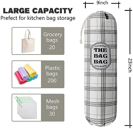 Classic Buffalo Check Plaid Grocery Bags Holder Organizer For Shopping Bags, Wall Mount Plastic Bags Storage Container Dispensers, Kitchen Housewarming Gifts For Women Family Friends Grandma Mom (A-9) - Image 2