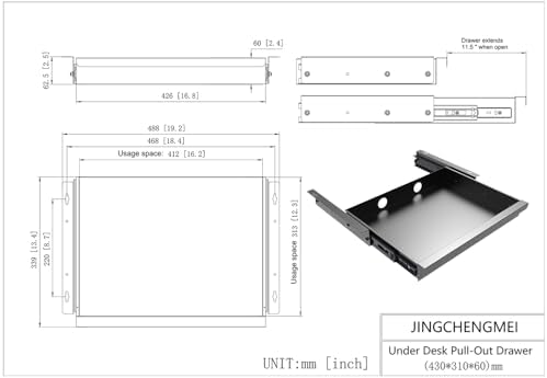 Under Desk Mounted Sliding Pull-out Drawer W 19.2" x D 13.4" - Image 3