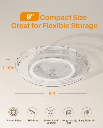 LAMU 4 Pack Lazy Susan Organizer 9 inch Lazy Susan Turntable for Cabinet, Rotating Spice Organization for Cabinet, Kitchen, Table Top, Countertop, Pantry Fridge Organizers and Storage, Clear - Image 3