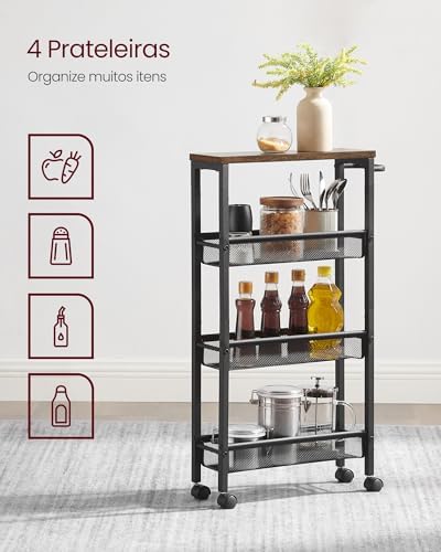 VASAGLE 4-Tier Slim Rolling Storage cart with Wheels, 5.1 Inches, Metal - Image 4