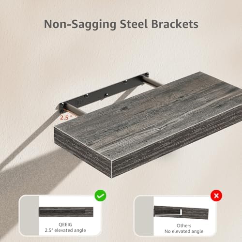 QEEIG Bathroom Floating Shelves for Wall (Grey, Set of 2, 15.7") - Image 5