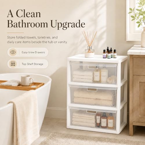 3 Drawer Storage Organizer, 3-Tier Wide Clear Plastic Drawer Storage(White) - Image 7