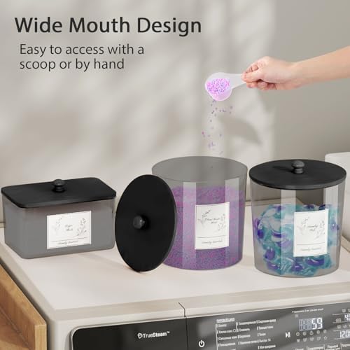 COAZEX 3 Pack Black Laundry Powder Container & Dryer Sheet Holder,Black Lid - Image 3