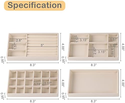 Jewelry Trays,Velvet Stackable Organizer Trays,Drawer Inserts Jewelry Display Case For Rings Stud Necklaces Earring Organizer Tray for Women Girls-8 Pack (Beige) - Image 2