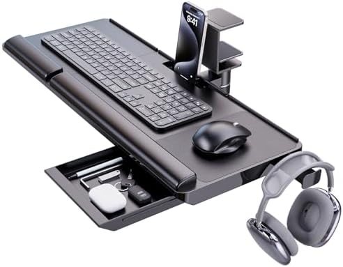 Klearlook Keyboard Tray Under Desk with 360° Rotation, Ergonomic Computer Keyboard & Mouse Tray 25"W×11.02"D Sit Stand Desk Keyboard Holder w/Wrist Rest & Storage Drawer (Height is not Adjustable) by KlearlookMaximizedClarity