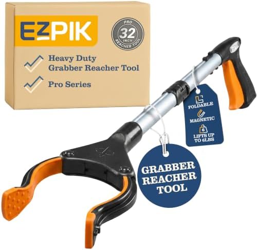 EZPIK Pro 32" Foldable Grabber Reacher Tool for Seniors - Grabbers for Elderly Reaching Tool Heavy Duty Pickup Trash Picker Upper Equipment - Claw Grabber Stick for Reaching Aids, Weed Gripper by EZPIK