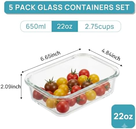 Vtopmart 5Pack 22oz Glass Storage Containers with Lids, Green - Image 2