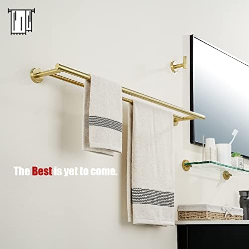 JQK Double Bath Towel Bar, Brushed Gold 30 Inch 304 Stainless Steel Thicken 0.8mm Towel Rack for Bathroom, Towel Holder Wall Mount, 27 Inch Useable Length, TB100L27-BG - Image 4