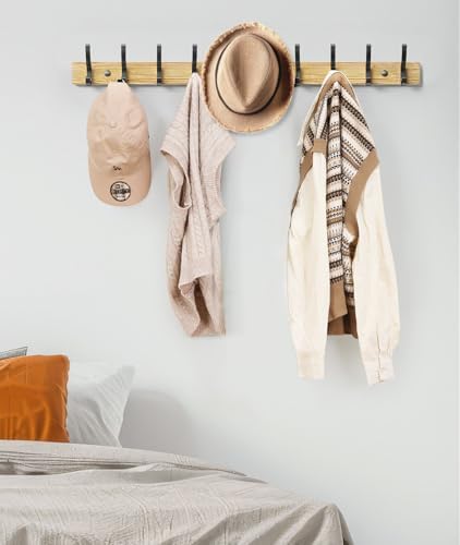 Optish Coat Rack Wall Mount, 16.5 Inches Wood Coat Hooks Wall Mount, Wall Coat Rack with 5 Hooks, Hat Rack Wall Hooks for Hanging Coat, Bag, Towel (2Pack, Natural) - Image 5