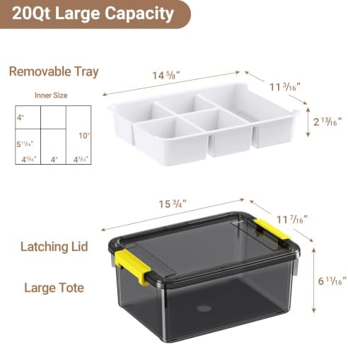 20Qt Stackable Storage Bins with Lids Trays Craft Box Organizers, 1Pack,GY - Image 2