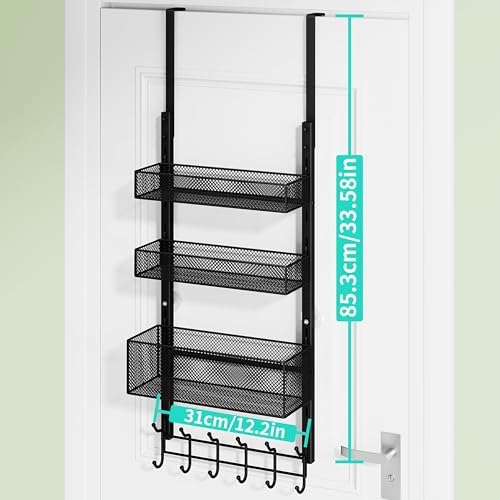 HapiRm Over The Door Hanger with Coat Hooks and 3 Baskets, Rustproof Over The Door Hooks, Storage Organizer for Hats, Towels - Black - Image 6