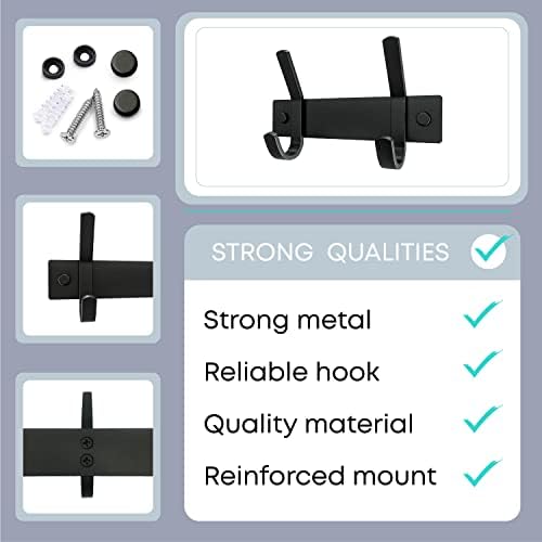 Coat Rack Wall Mount – 6 Inch Stainless Steel Small Hook Rail with 2 Double Coat Hooks for Hanging – Wall Mounted Entryway Organizer for Coats, Hats, Bags, Towels, Robes, Bedroom or Bathroom - Black - Image 3