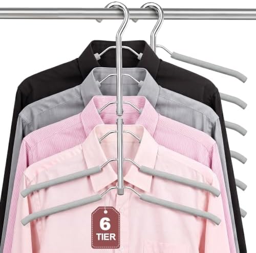 Space Saving Clothes Hangers,6 Tier Non Slip Shirt Hangers Closet Organizer by DOIOWN