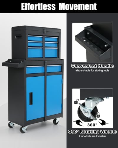 Winado 4-Drawer Rolling Tool Chest, 2-in-1 Storage Toolbox, Blue & Black - Image 4