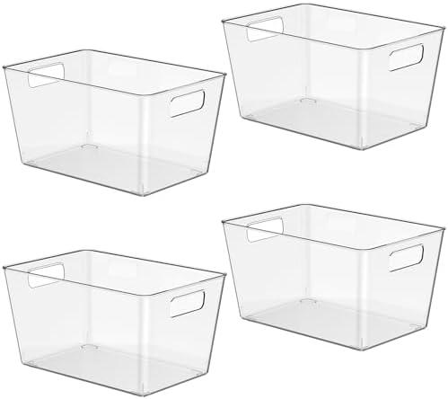 4 Pack Clear Plastic Storage Bins with Handles, 11" Pantry Organizers, BPA-Free by Faryuan