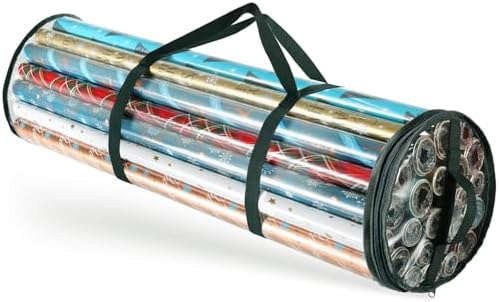 Hearth & Harbor Wrapping Paper Storage Container - Clear Wrapping Paper Holder Fits Up To 14 Rolls of 40" - Tear Proof Gift Wrapping Organizer Storage - Premium Christmas Storage Bag For Easy Carrying by HearthHarbor
