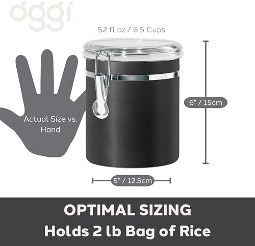 Oggi Stainless Steel Kitchen Canister 47 fl oz, Black - Airtight Clamp Lid, Clear See-Thru Top - Ideal for Kitchen Storage, Food Storage, Pantry Storage. Large Size 5" x 6". - Image 5