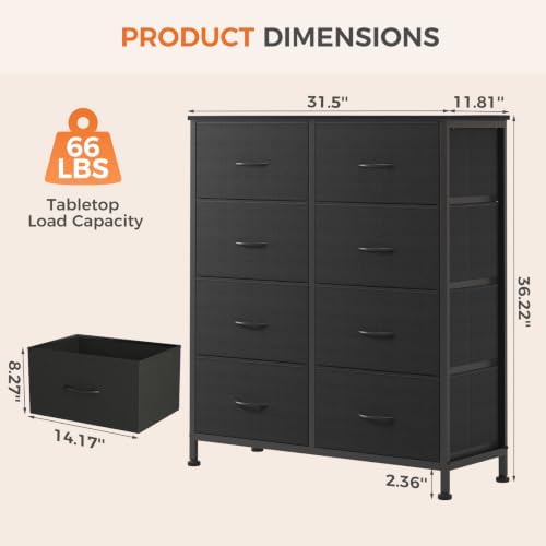 Sweetcrispy Black Dresser for Bedroom Tall, 8 Drawer Storage Organizer - Image 3