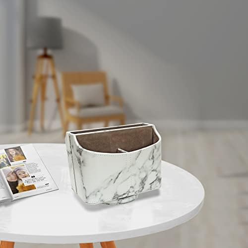PU Leather Remote Control Holder 360 Degree Rotating Desk Organizer/Caddy Storage Box for Remote Controllers,TV Guide, Mail, Electronics,Pen,Stationery and Media Storage white - Image 6