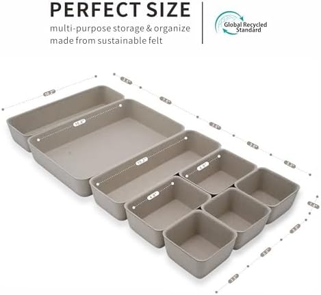 Welaxy Office Felt Desk Drawer Organizer Tray 8pc Stone Natural Storage Bin - Image 5
