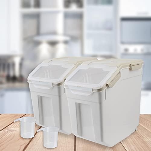 2 Pack Rice Storage Container with Measuring Cup 50 lb Flour Storage Container with Wheels, BPA Free Food Storage Container Dog Cat Food Bin Set for Dry Food Sugar, Cereal(Gray) - Image 5